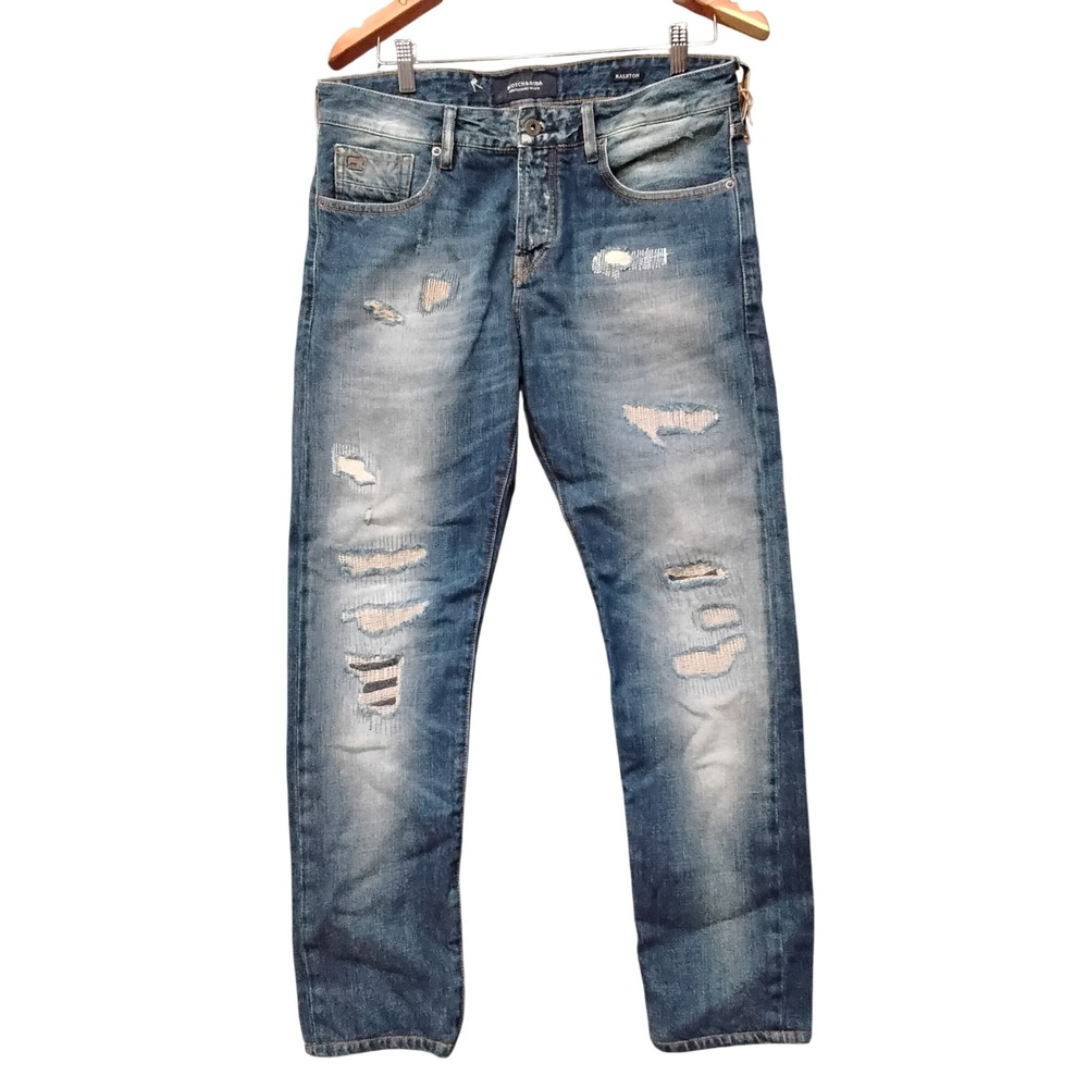 Scotch & Soda Amsterdams Blauw Ralston Slim Distressed Repaired Jeans 32x34 Blue